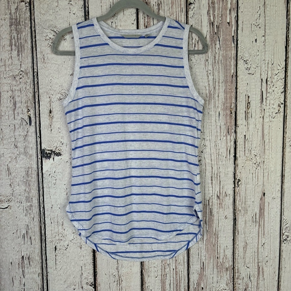 Athleta Asana Muscle Tank Size Small Gray Blue Striped Lightweight Activewear